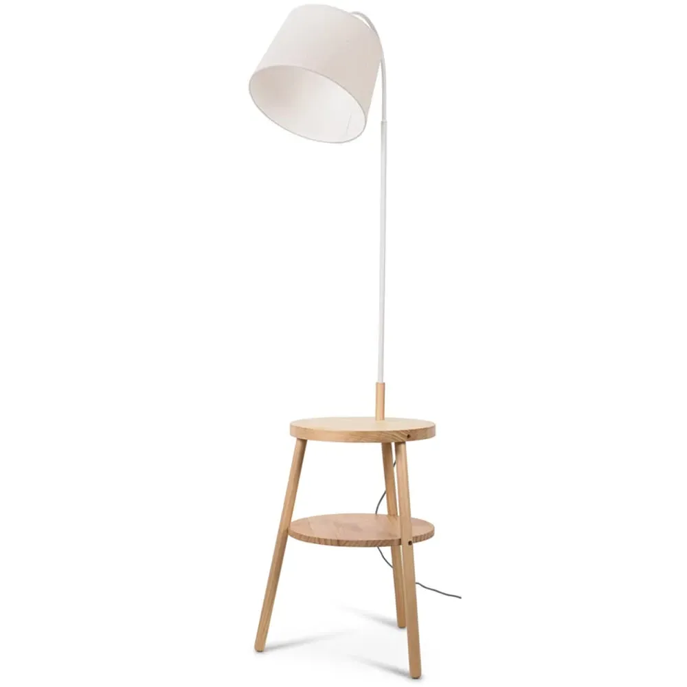 Crowther Single Shelf Floor Lamp with Table - Cream, Light Wood