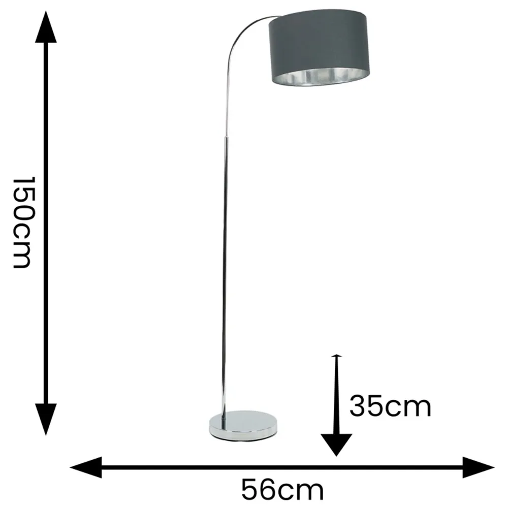 Curva Arched Floor Lamp - Charcoal, Chrome