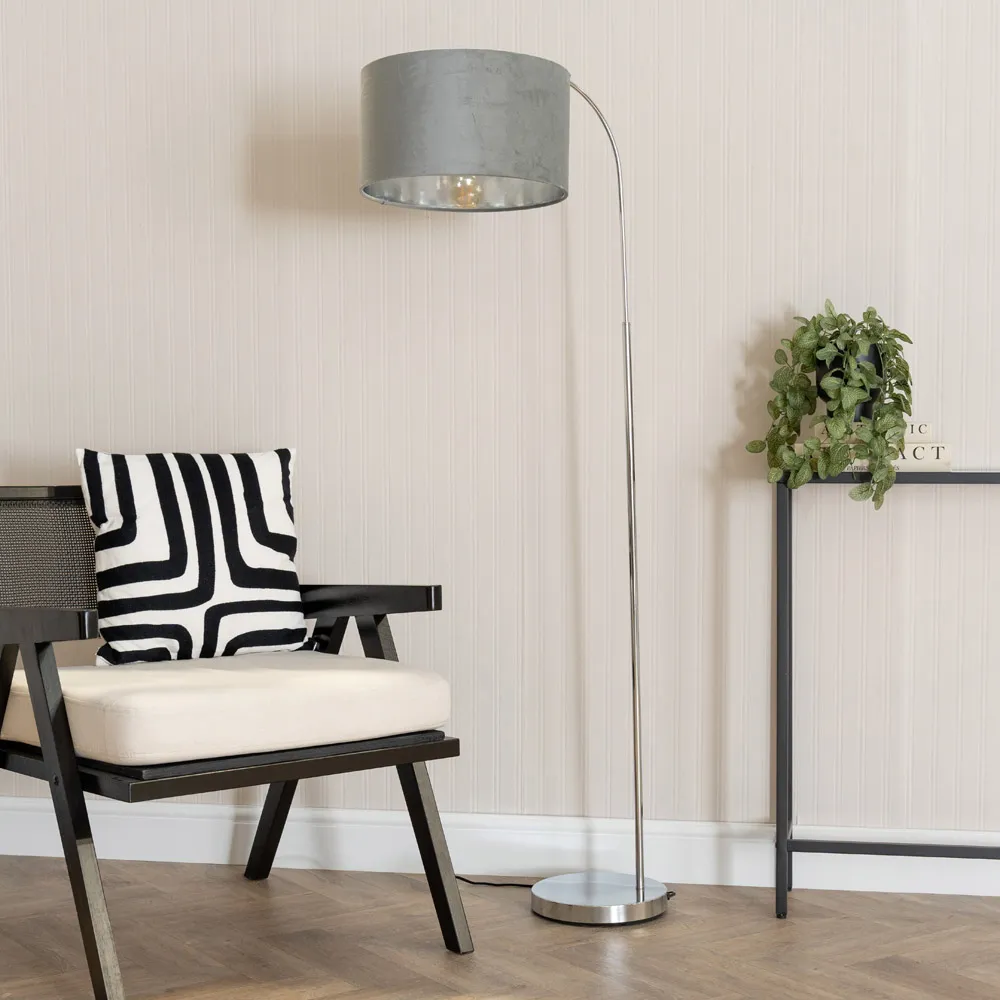 Curva Arched LED Floor Lamp - Grey, Chrome Velvet