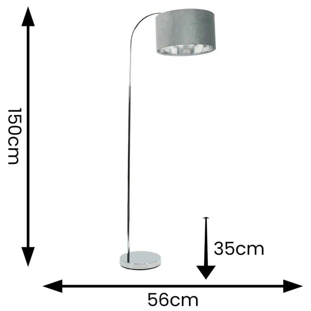 Curva Arched LED Floor Lamp - Grey, Chrome Velvet