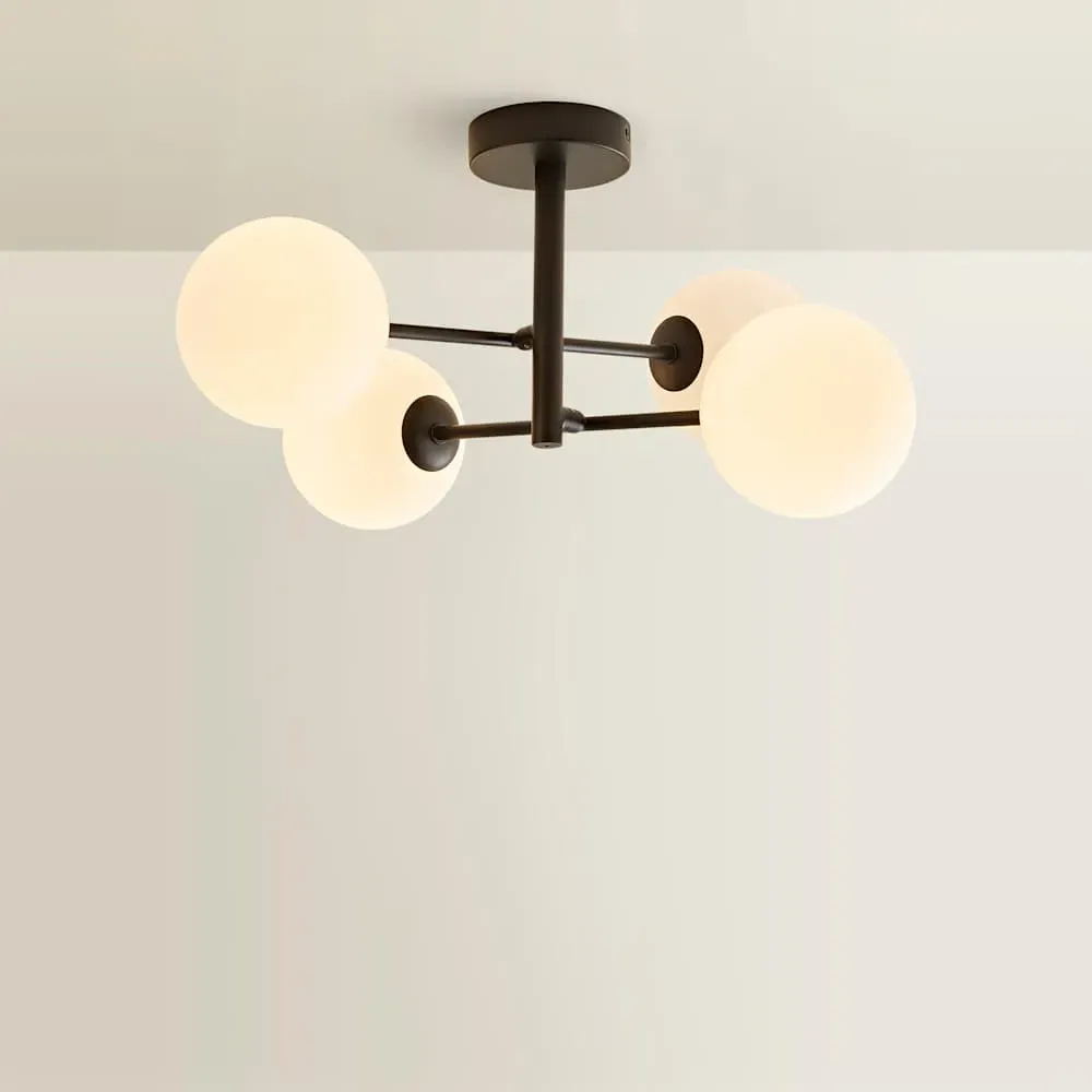 Darla 4 Way Ceiling Light with Bulbs - Black, Frosted Glass