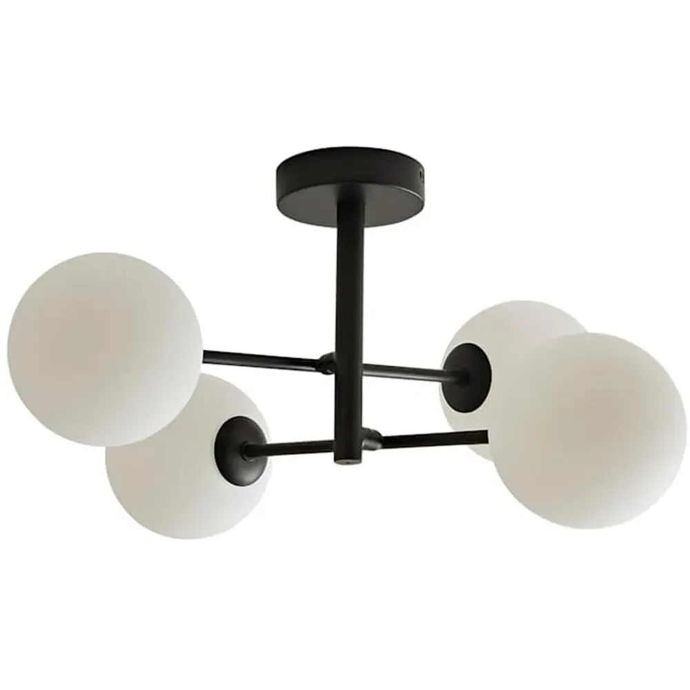 Darla 4 Way Ceiling Light with Bulbs - Black, Frosted Glass image