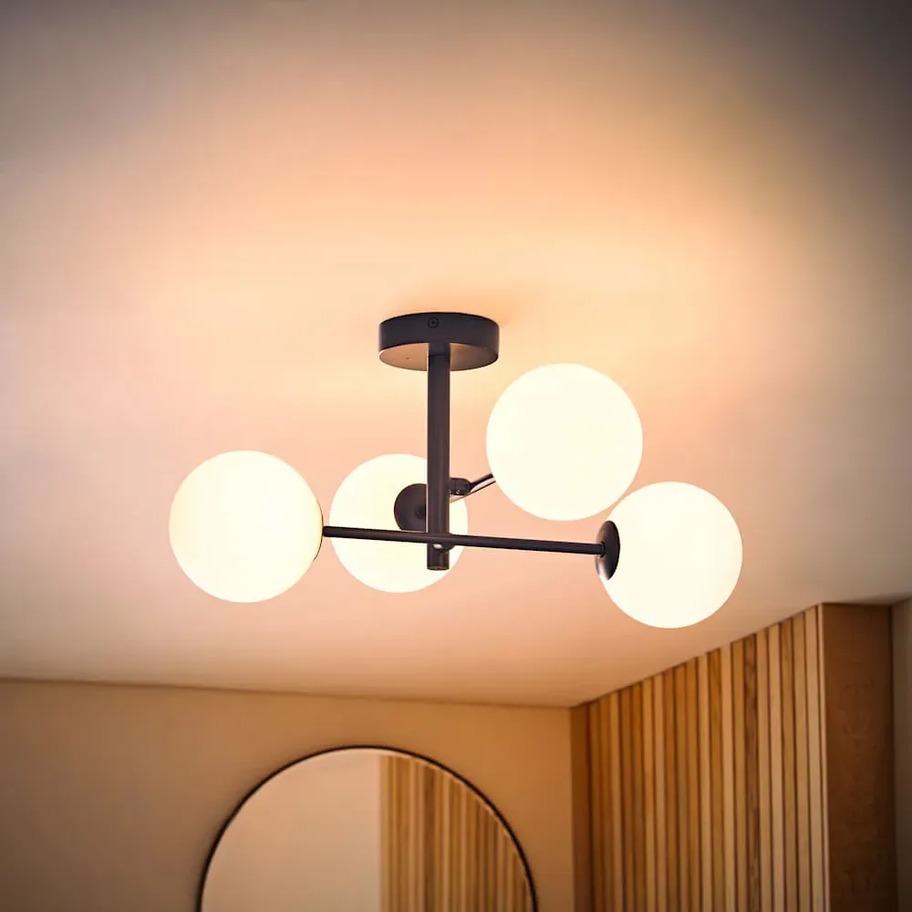 Darla 4-Way Globe Ceiling Light - Navy, Frosted Glass