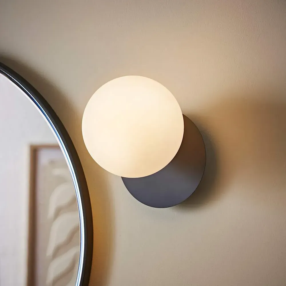 Darla Globe Bathroom Wall Light - Navy, Frosted Glass