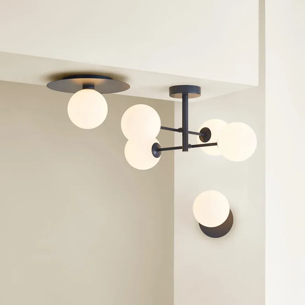 Darla Globe Bathroom Wall Light - Navy, Frosted Glass
