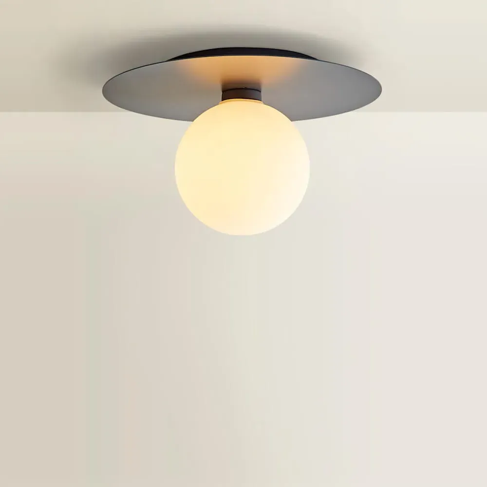 Darla Globe Flush Ceiling Light - Navy, Frosted Glass