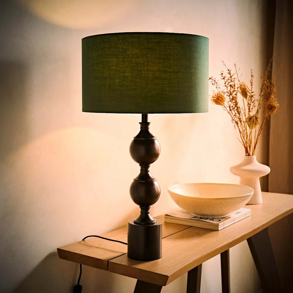 Declan Candlestick Table Lamp with Drum Shade - Green, Metal