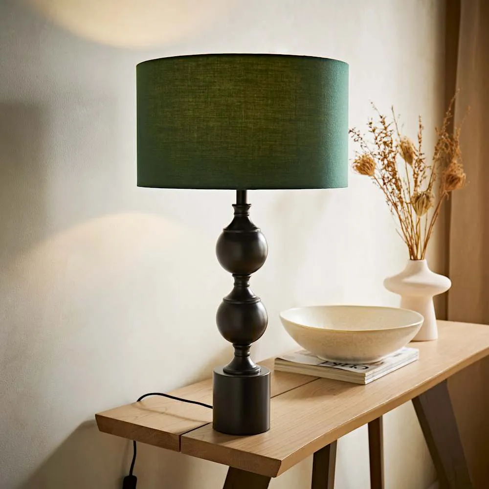 Declan Candlestick Table Lamp with Drum Shade - Green, Metal