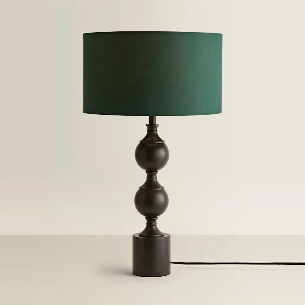 Declan Candlestick Table Lamp with Drum Shade - Green, Metal
