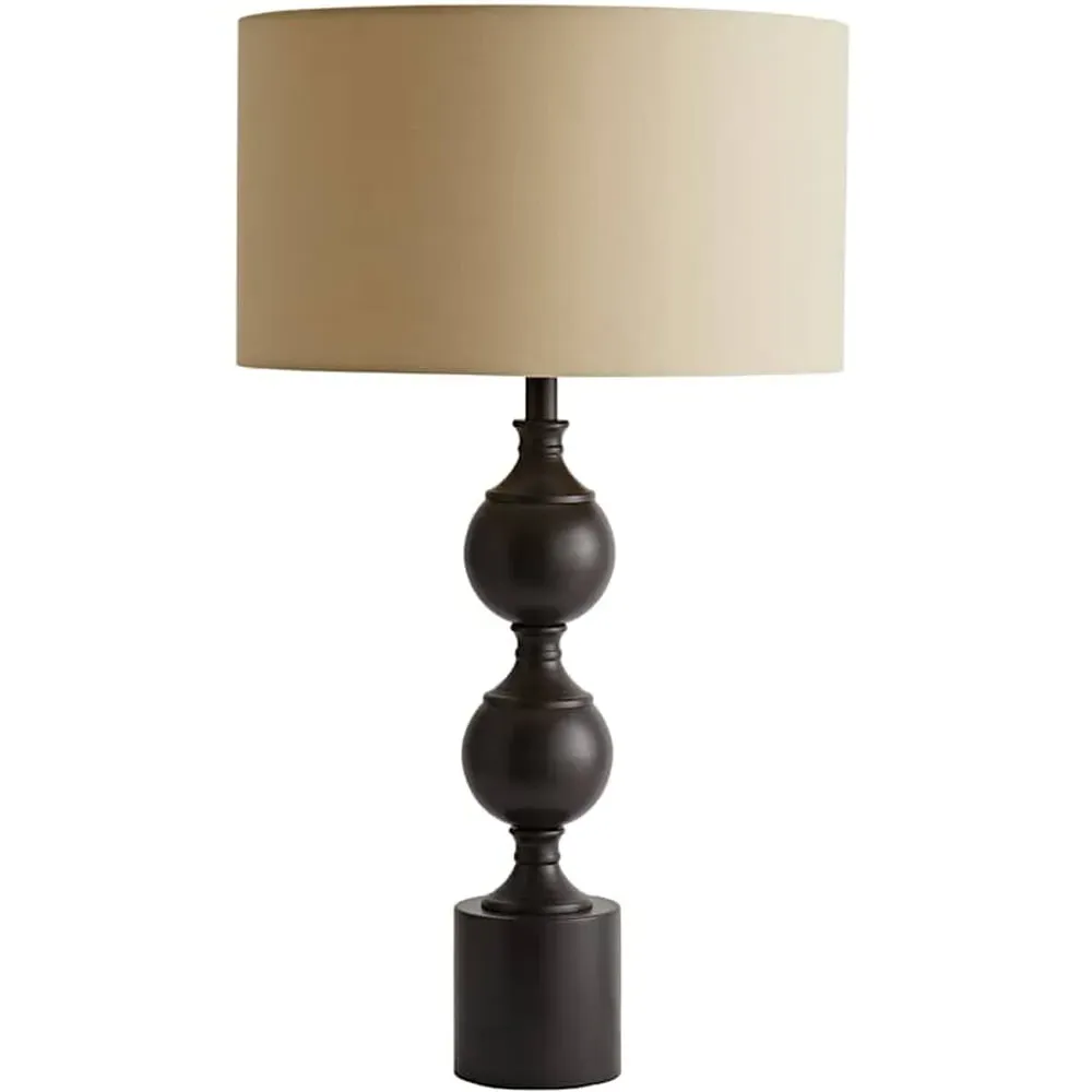 Declan Candlestick Table Lamp with Drum Shade - Natural, Metal