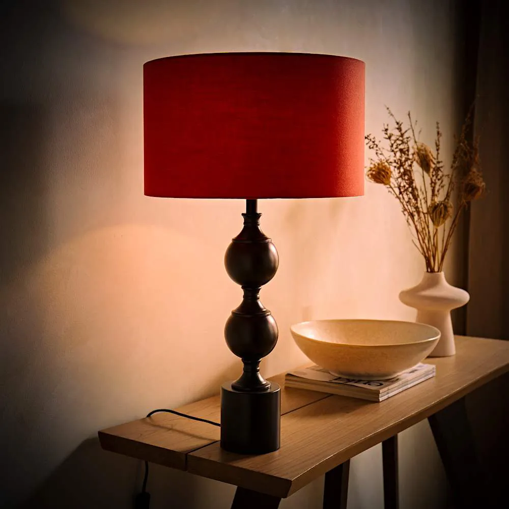 Declan Candlestick Table Lamp with Drum Shade - Rust, Metal