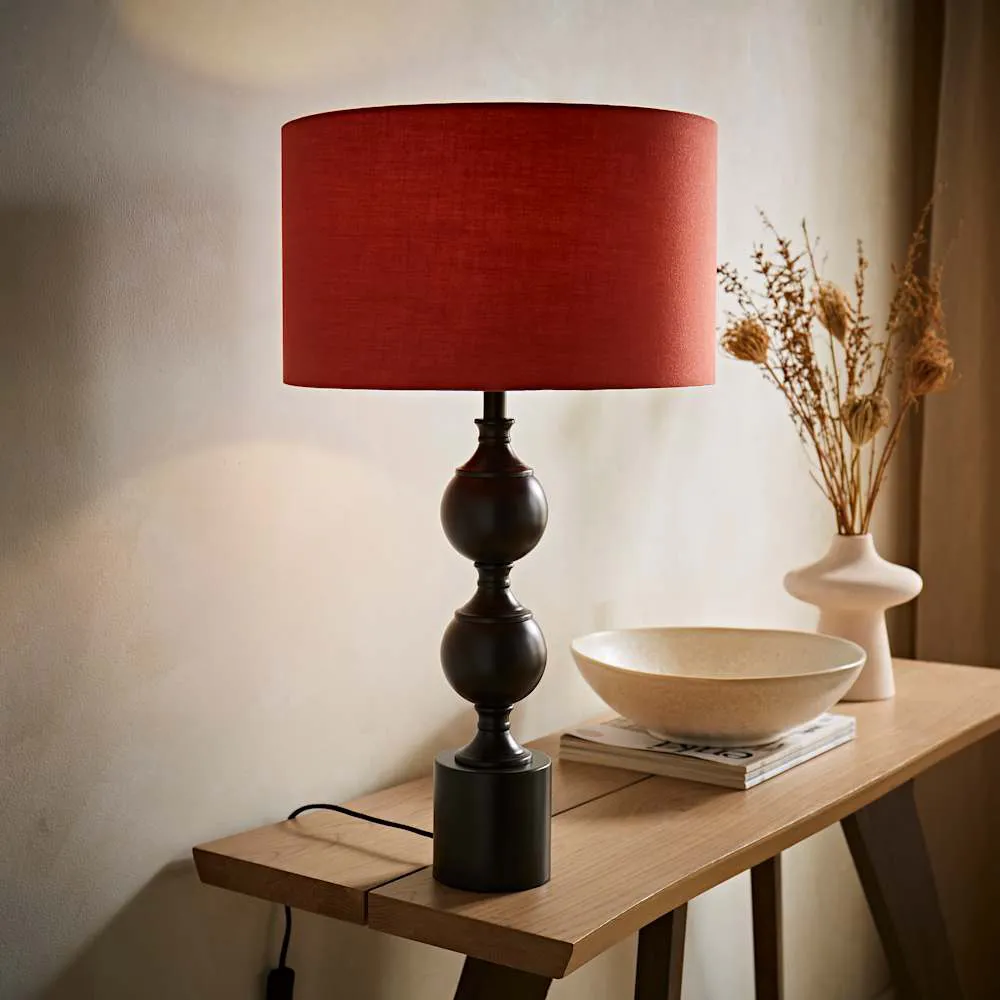 Declan Candlestick Table Lamp with Drum Shade - Rust, Metal