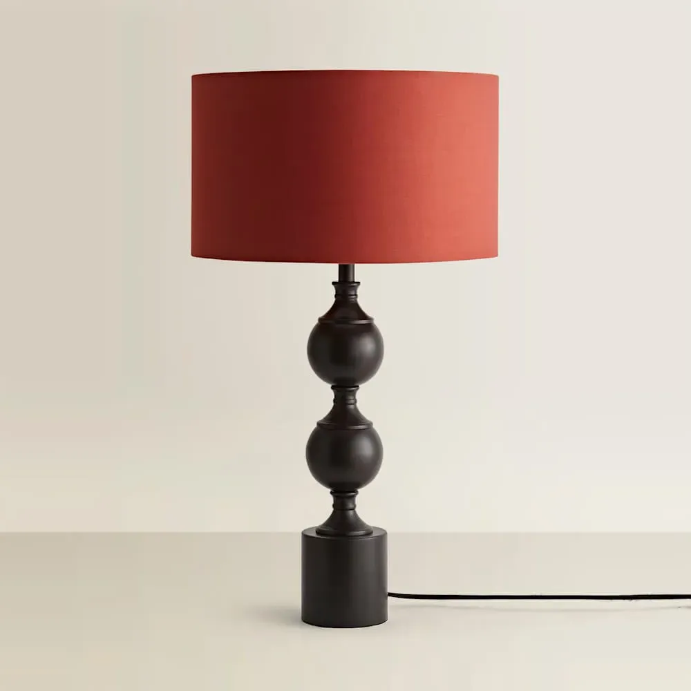 Declan Candlestick Table Lamp with Drum Shade - Rust, Metal