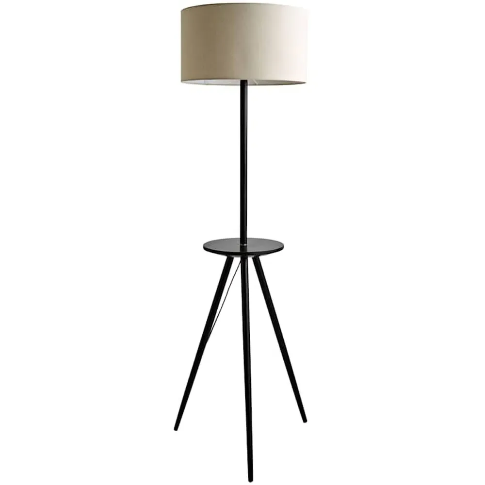 Desmond Tripod Floor Lamp with Side Table - Black Wood, Cream image