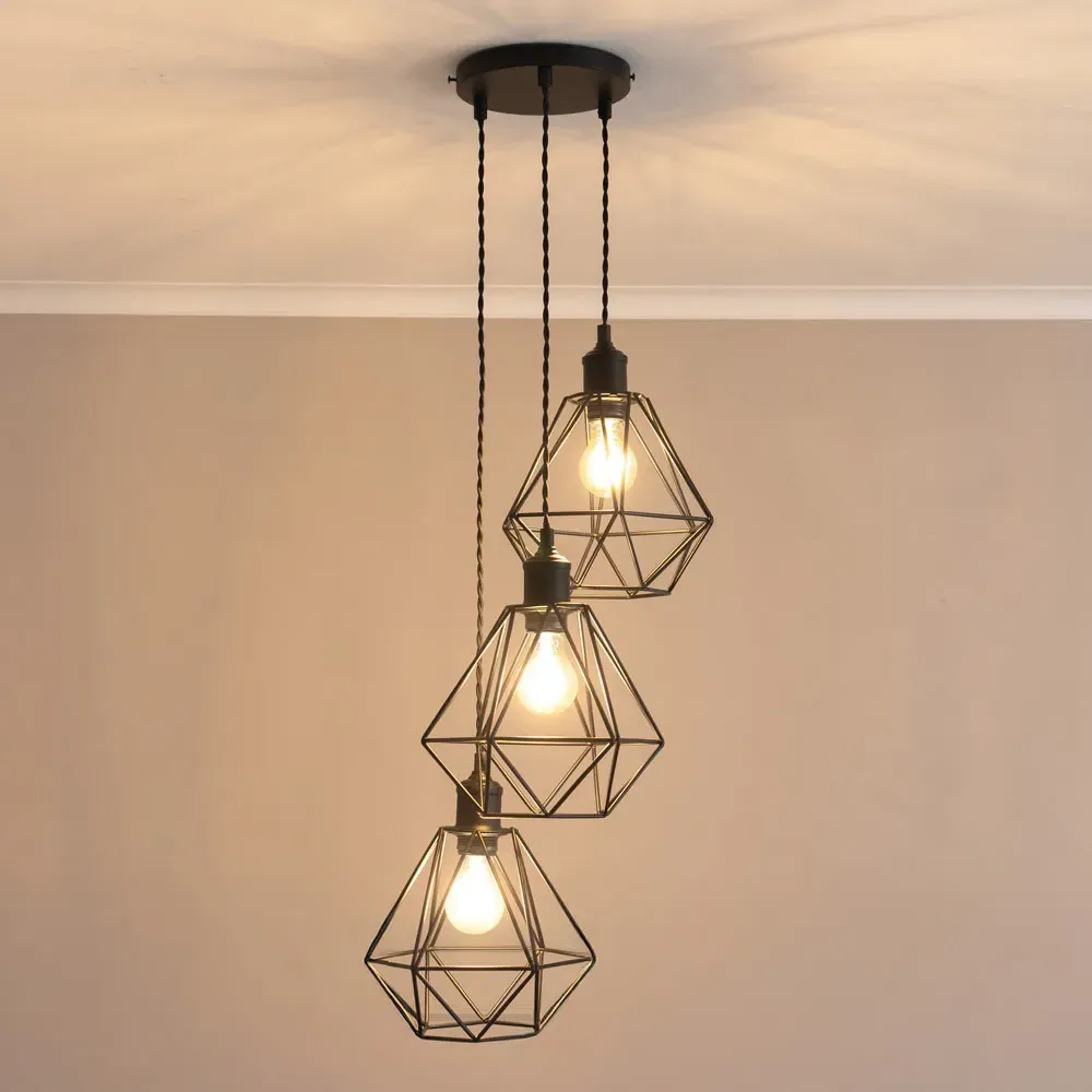 Diablo Geometric 3 Drop Cluster Ceiling LED Pendant Light - Gold