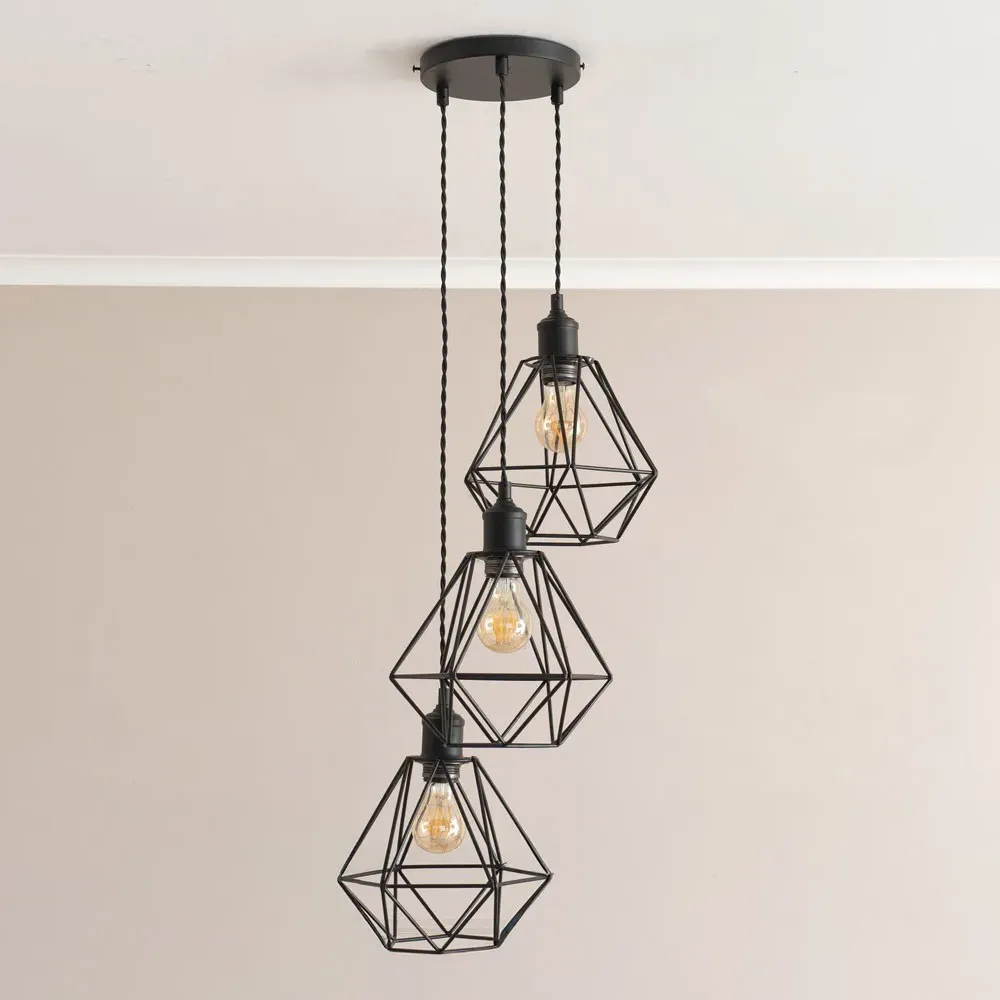 Diablo Geometric 3 Drop Cluster Ceiling LED Pendant Light - Gold