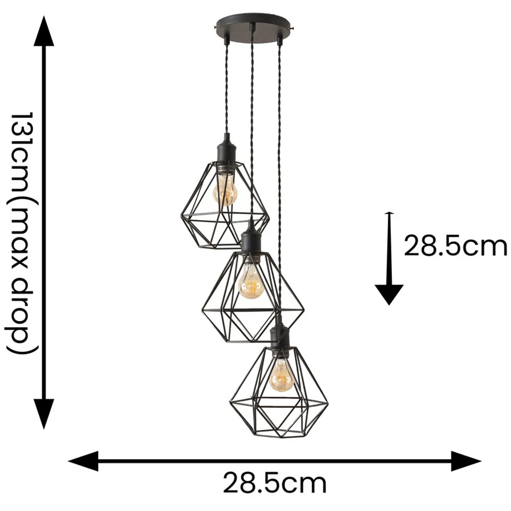 Diablo Geometric 3 Drop Cluster Ceiling LED Pendant Light - Gold