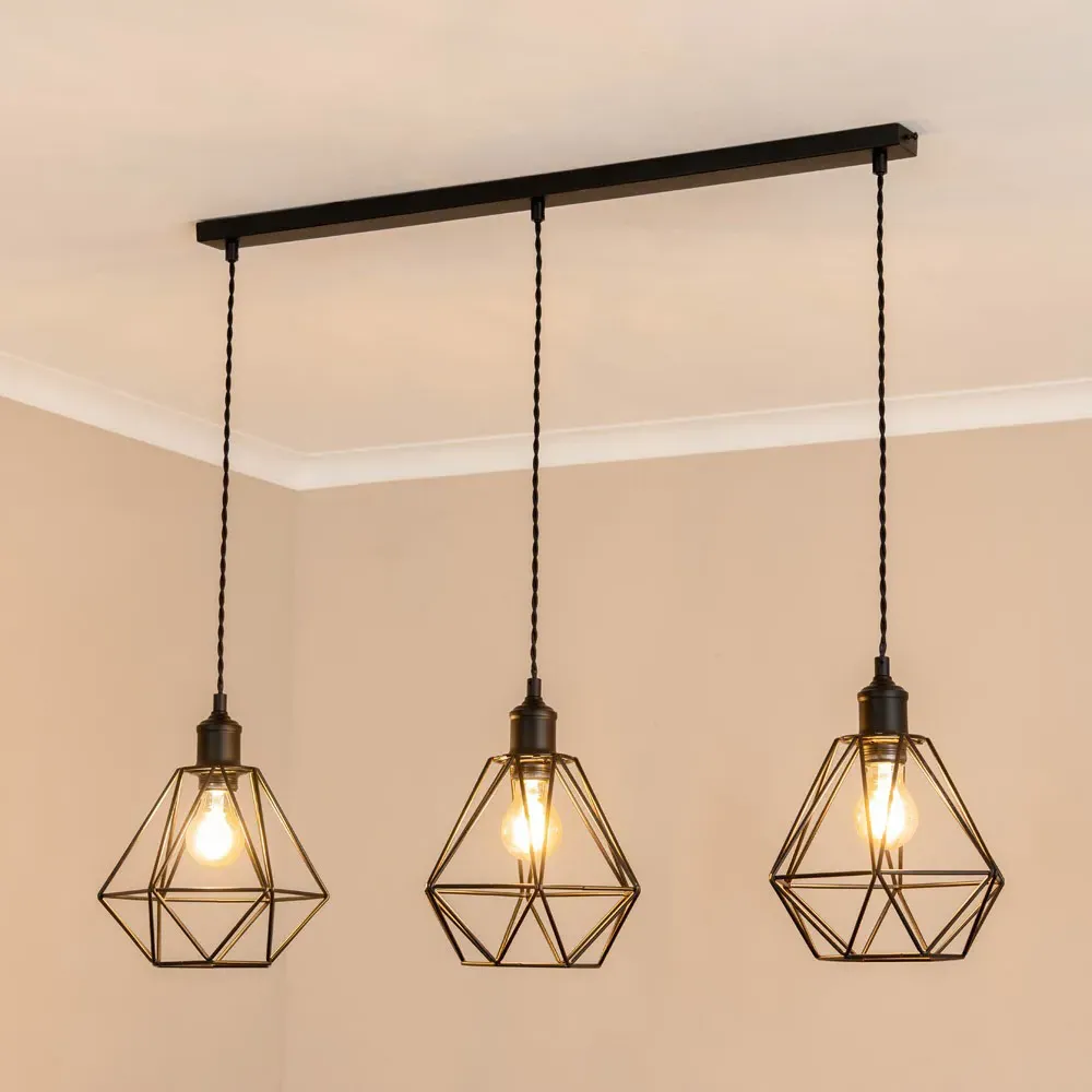 Diablo Geometric 3 Drop Diner Bar Ceiling LED Pendant Light - Black