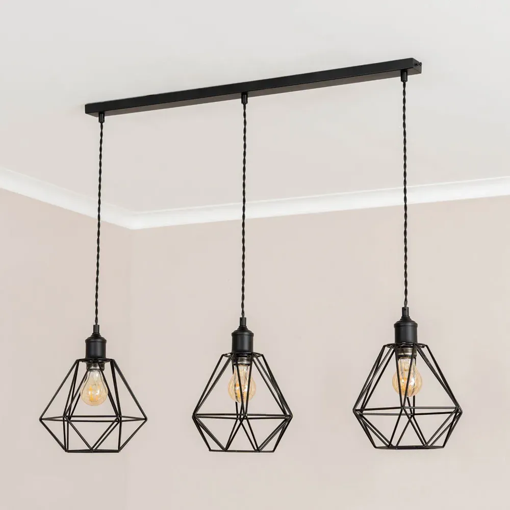 Diablo Geometric 3 Drop Diner Bar Ceiling LED Pendant Light - Black