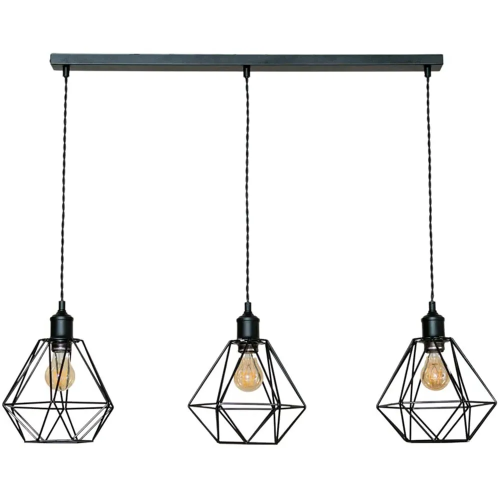Diablo Geometric 3 Drop Diner Bar Ceiling LED Pendant Light - Black