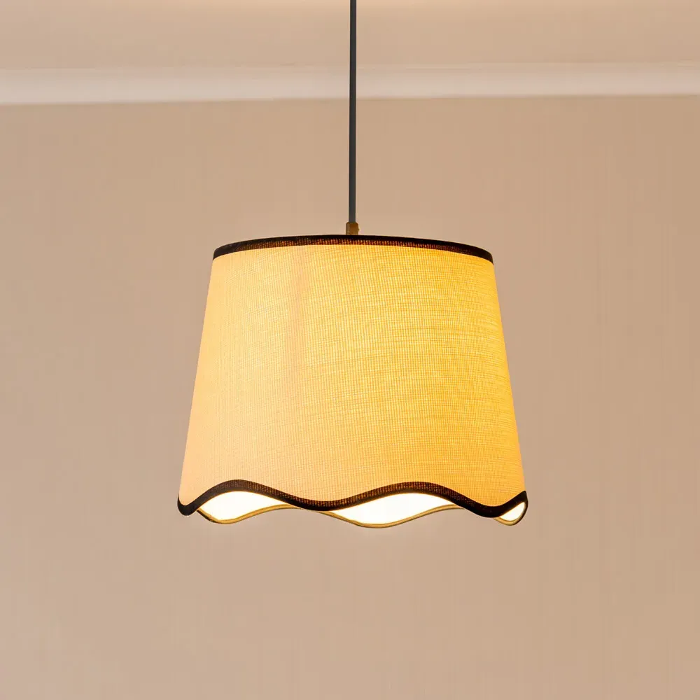 Dutton Large Scallop Edge Lamp Shade - Cream, Black Trim