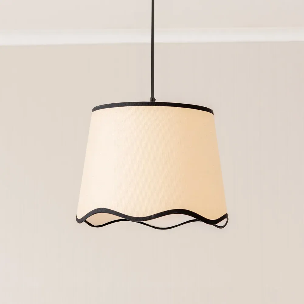 Dutton Large Scallop Edge Lamp Shade - Cream, Black Trim