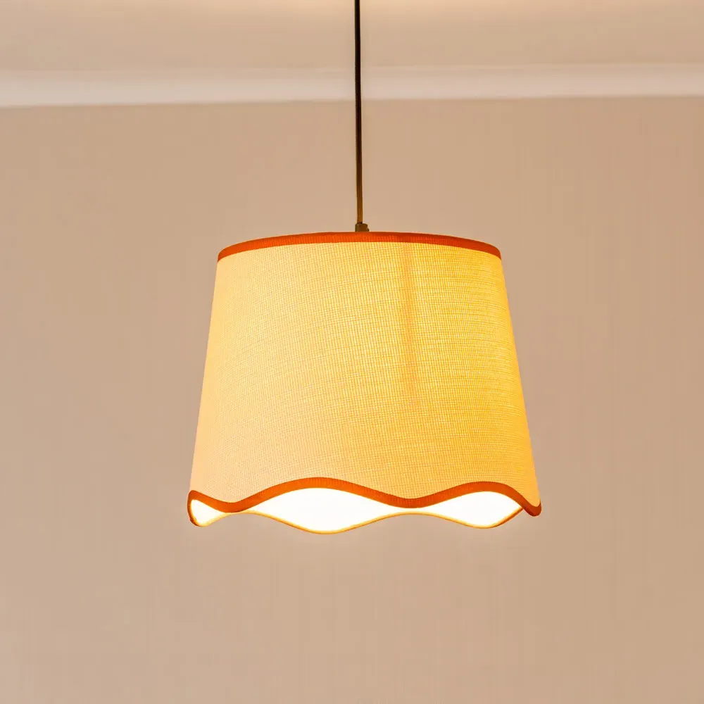 Dutton Large Scallop Edge Lamp Shade - Cream, Rust Trim