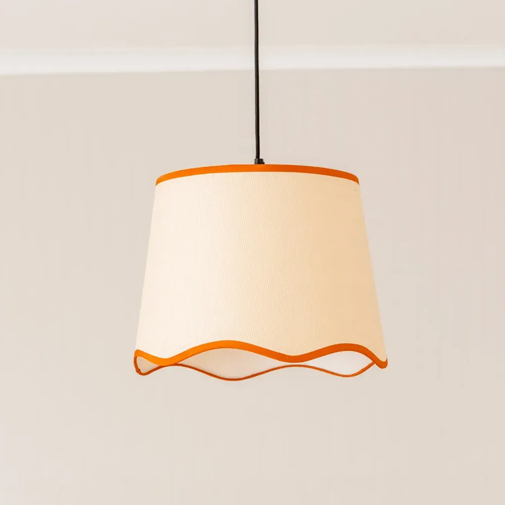 Dutton Large Scallop Edge Lamp Shade - Cream, Rust Trim