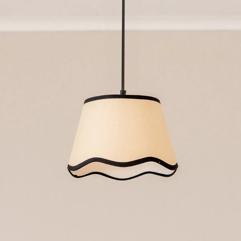 Dutton Small Scallop Edge Lamp Shade - Cream, Black Trim