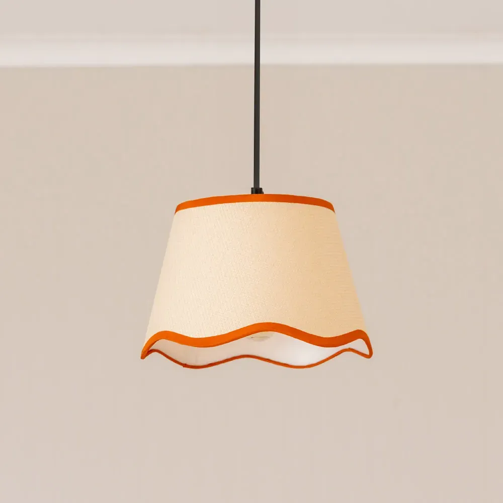 Dutton Small Scallop Edge Lamp Shade - Cream, Rust Trim