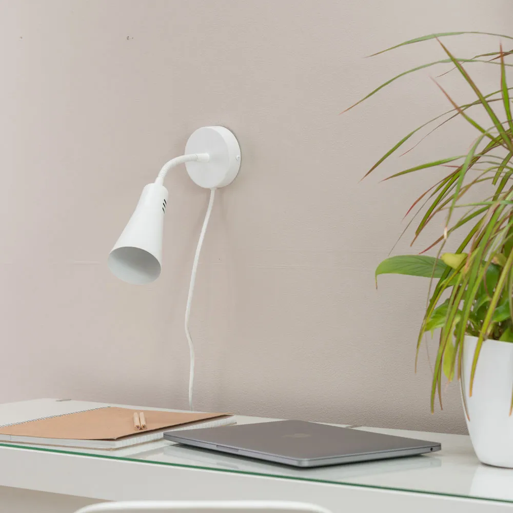 Edwards Flexi Neck Cone Plug-in LED Wall Light - White
