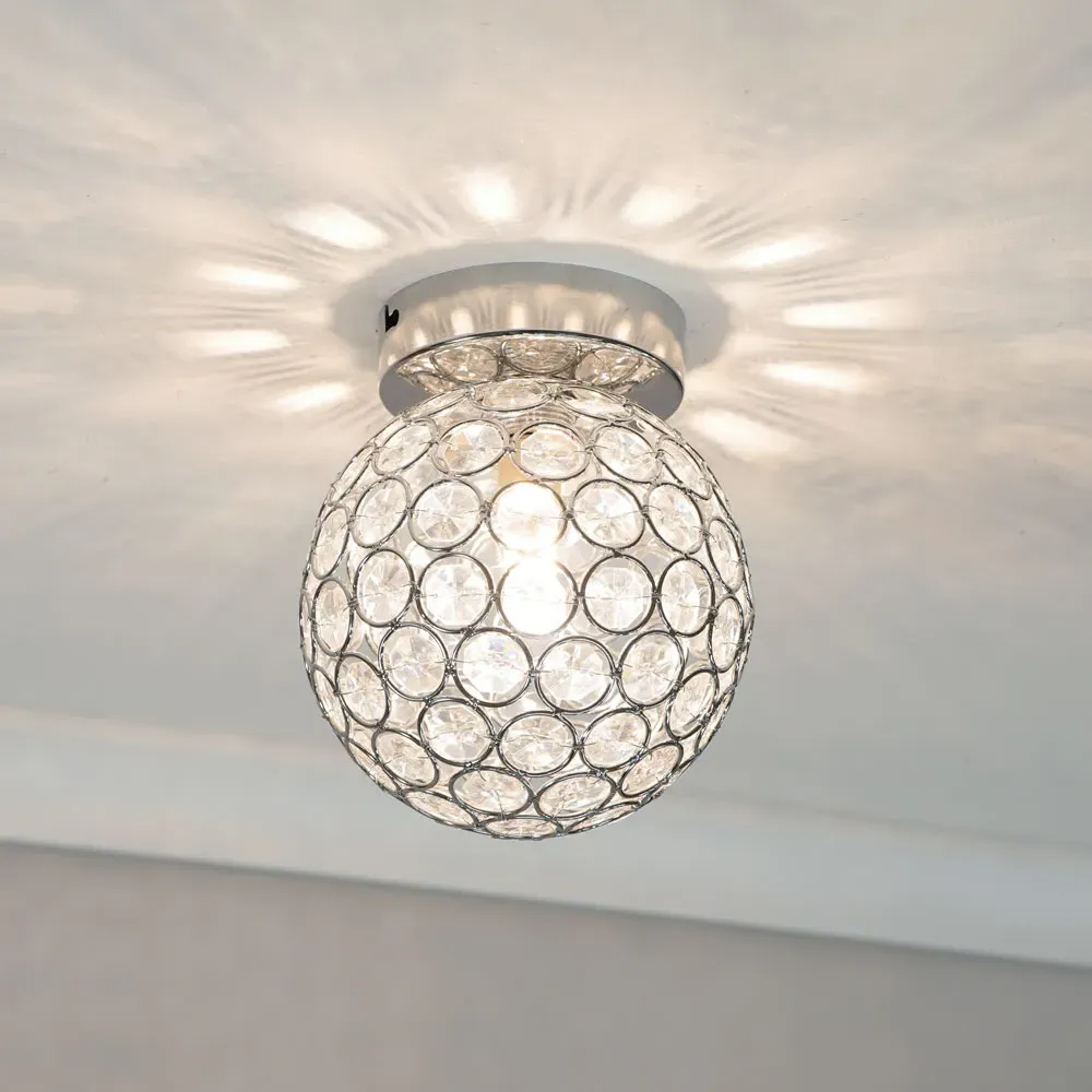 Ella Sphere Globe Jewel LED Flush Ceiling Light - Chrome