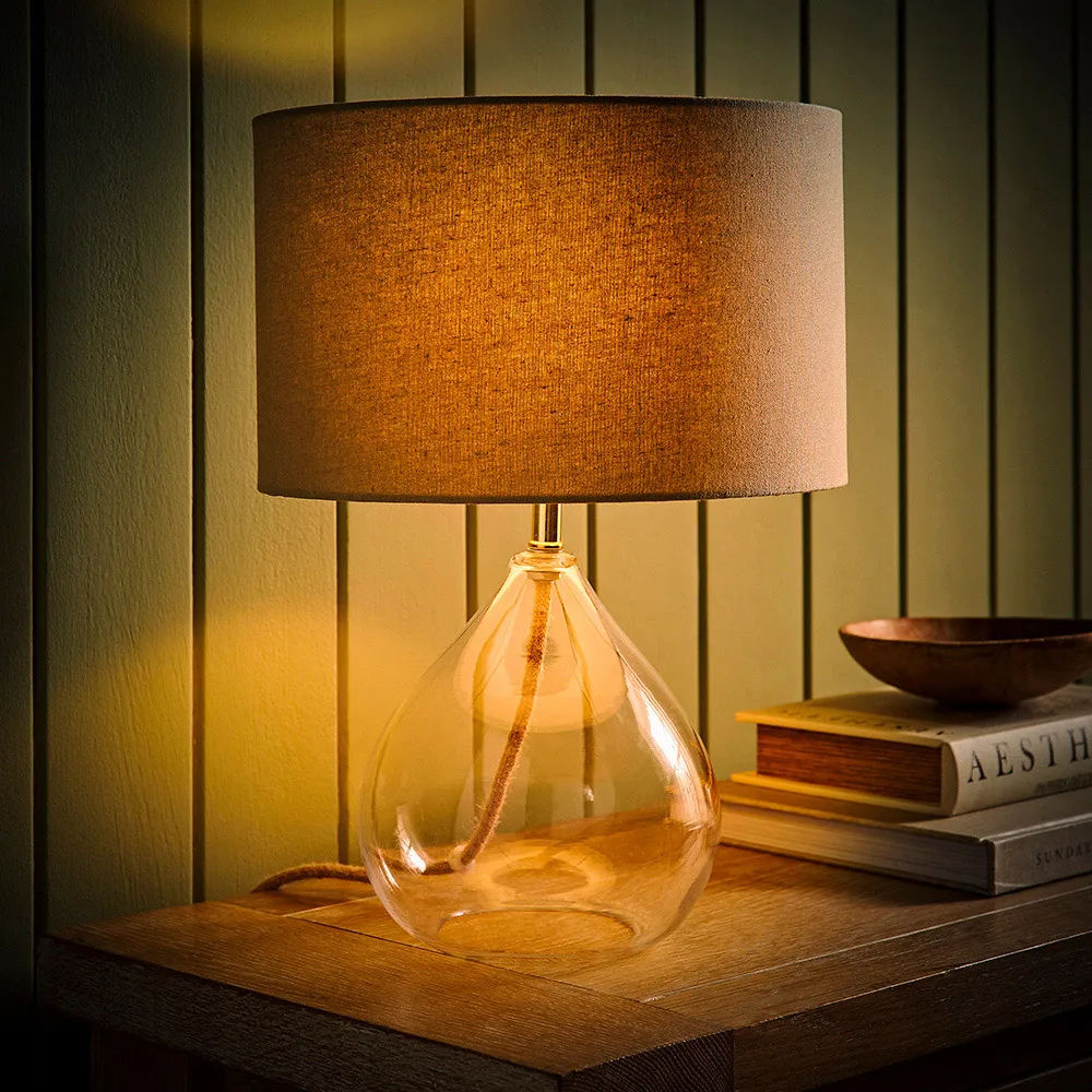 Eloise Drum Shade Table Lamp - White, Glass
