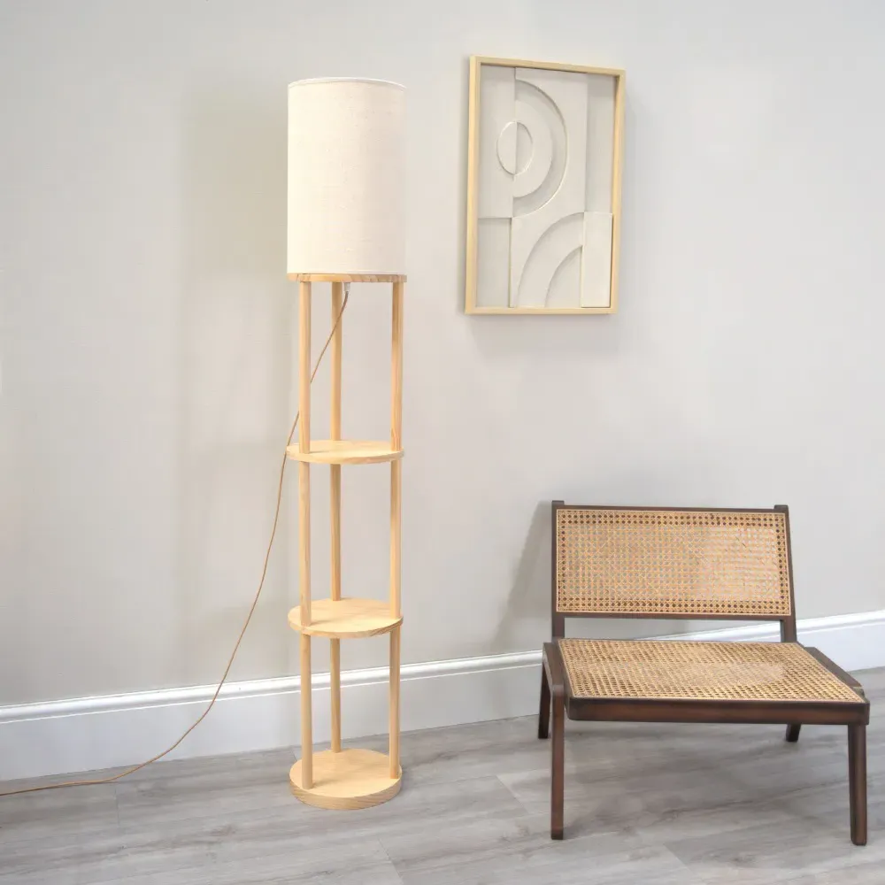 Elsa 3 Shelf Wooden LED Floor Lamp - Cream