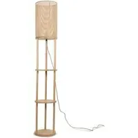 Elsa 3 Tier Floor Lamp with Shelves - Cream, Natural Wood