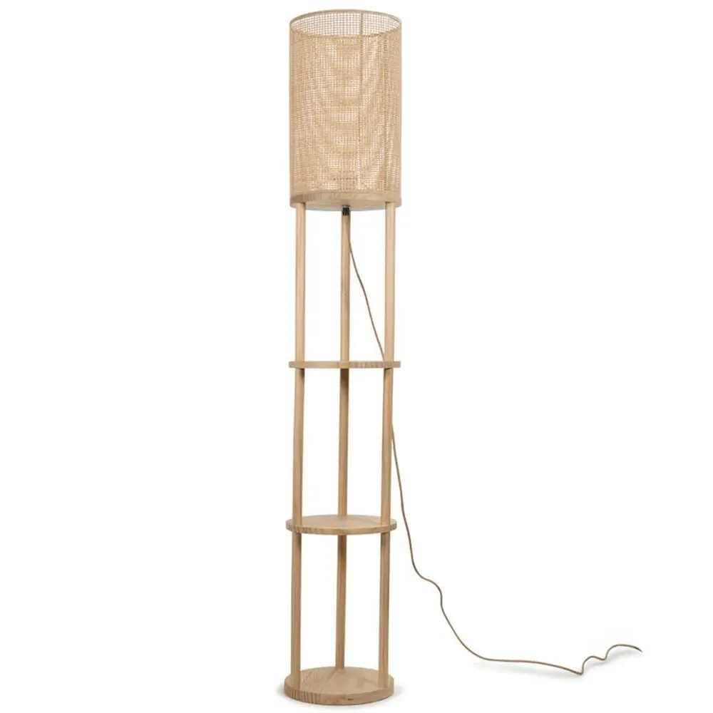 Elsa 3 Tier Floor Lamp with Shelves - Cream, Natural Wood image