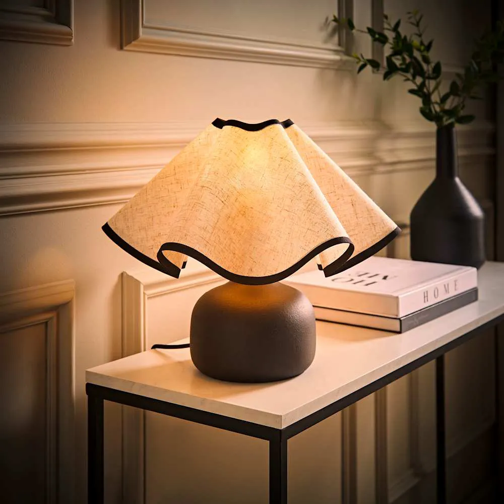 Emilia Round Table Lamp with Wave Shade - Black, Ceramic
