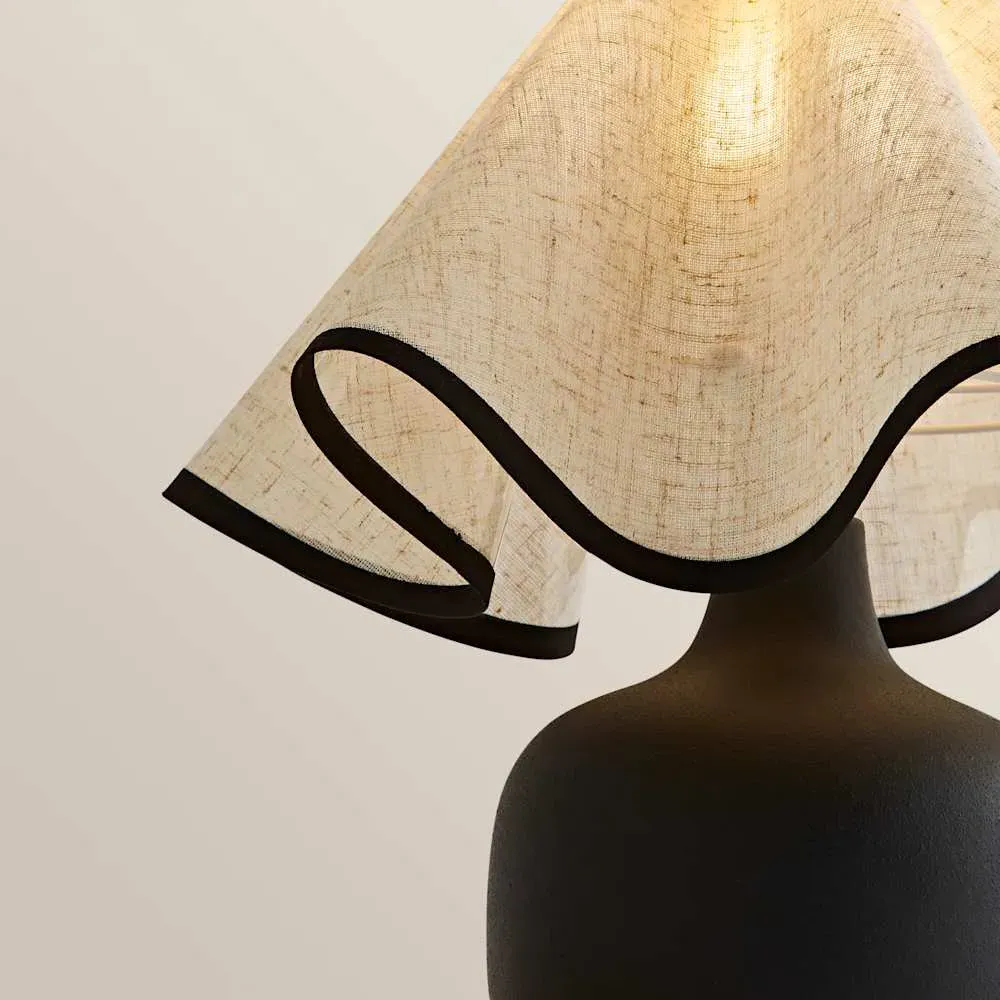 Emilia Round Table Lamp with Wave Shade - Black, Ceramic