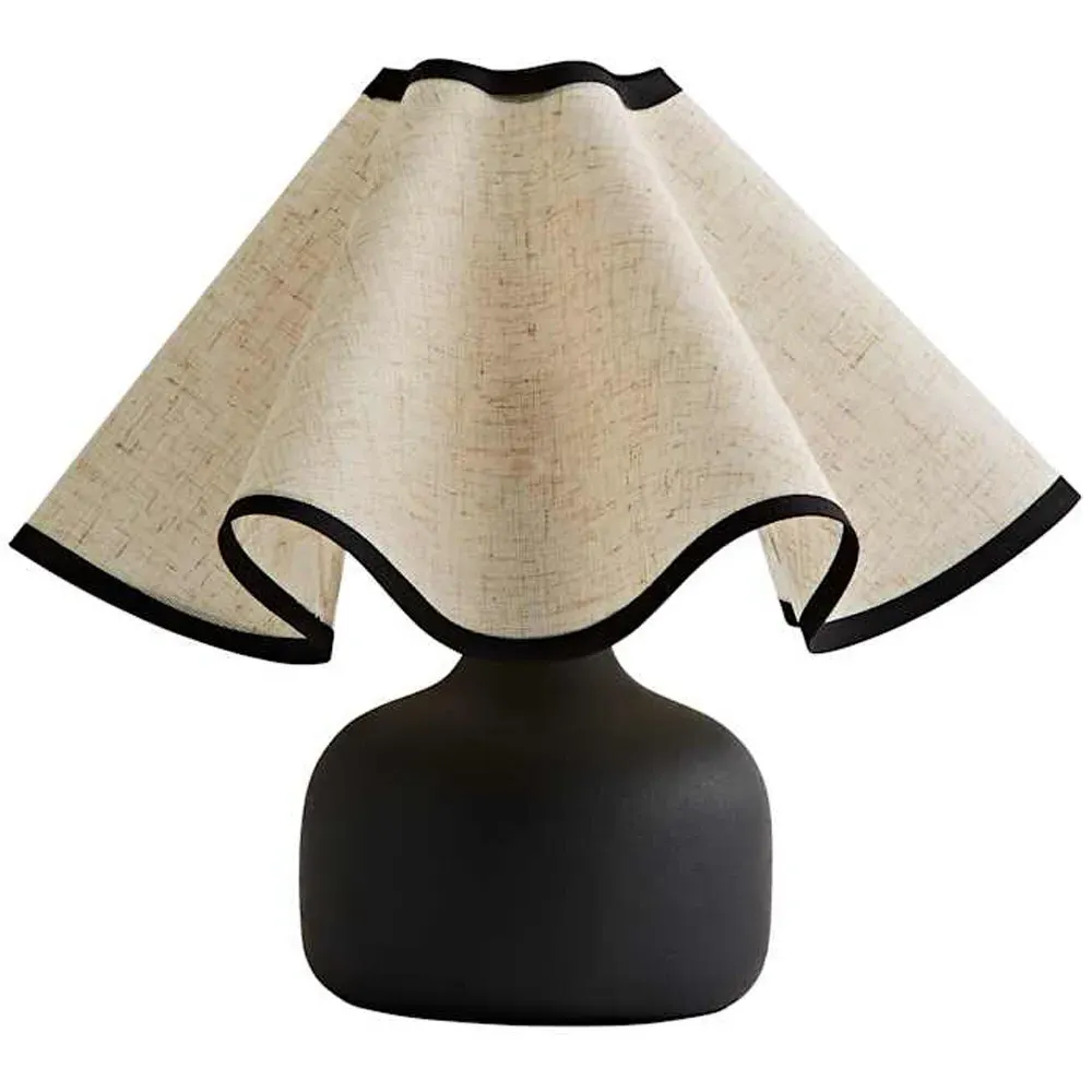 Emilia Round Table Lamp with Wave Shade - Black, Ceramic
