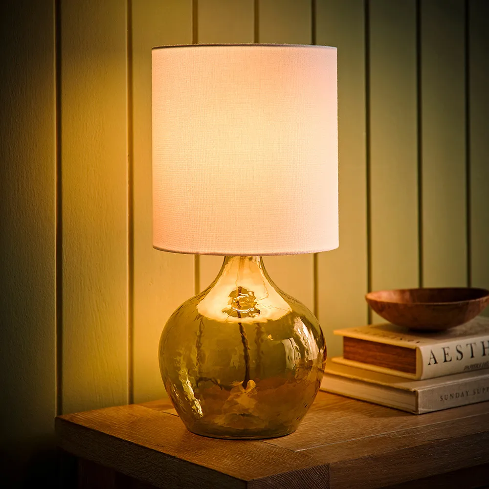 Emily Drum Shade Table Lamp - Green, Glass
