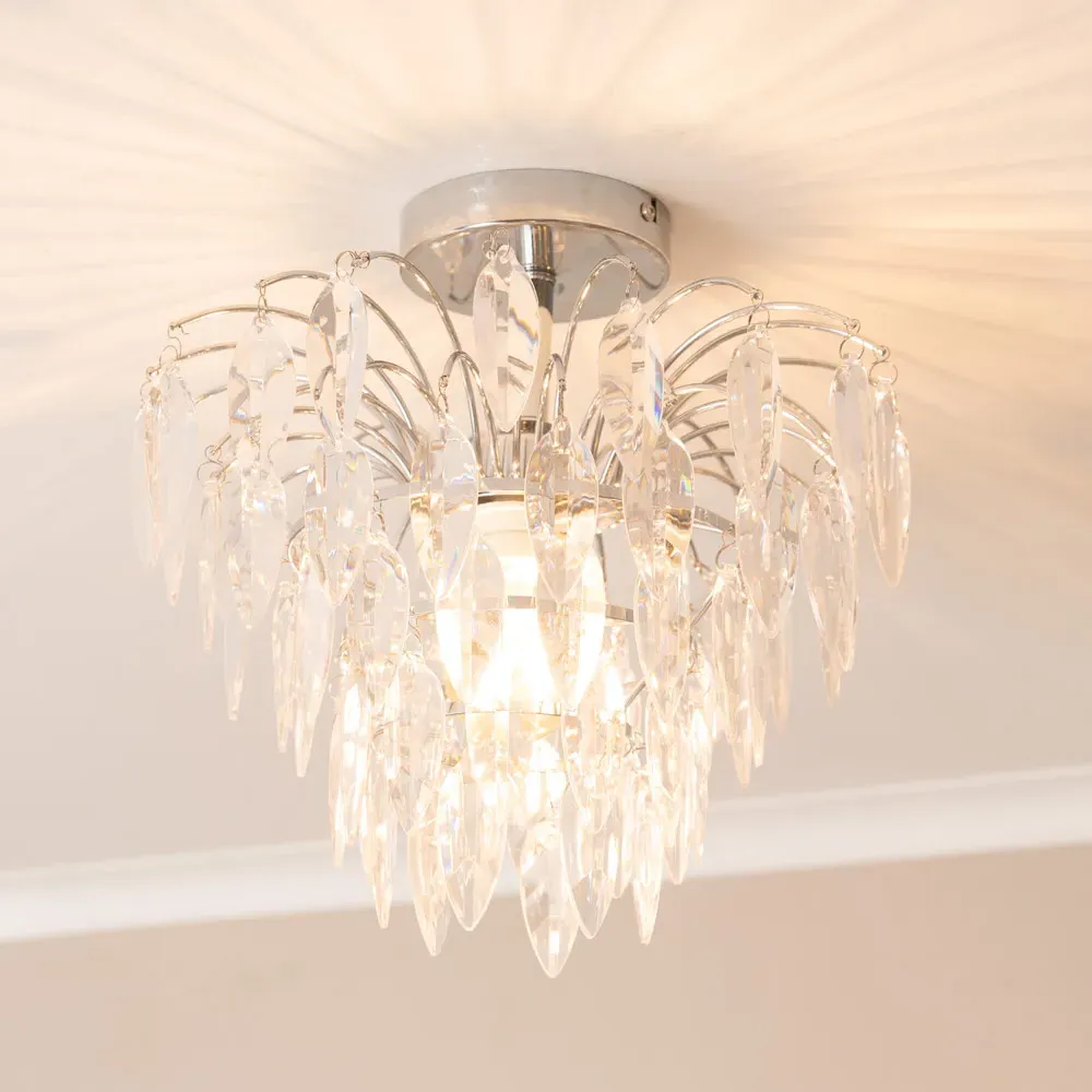 Emma Waterfall LED Ceiling Light with Jewel Droplets - Silver