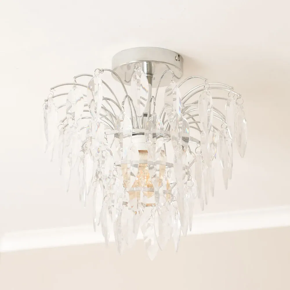 Emma Waterfall LED Ceiling Light with Jewel Droplets - Silver