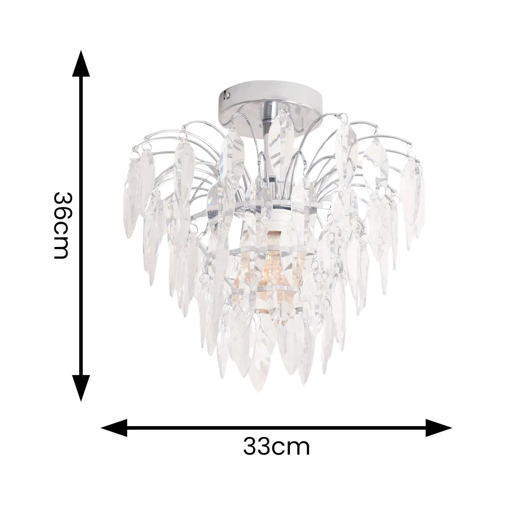 Emma Waterfall LED Ceiling Light with Jewel Droplets - Silver