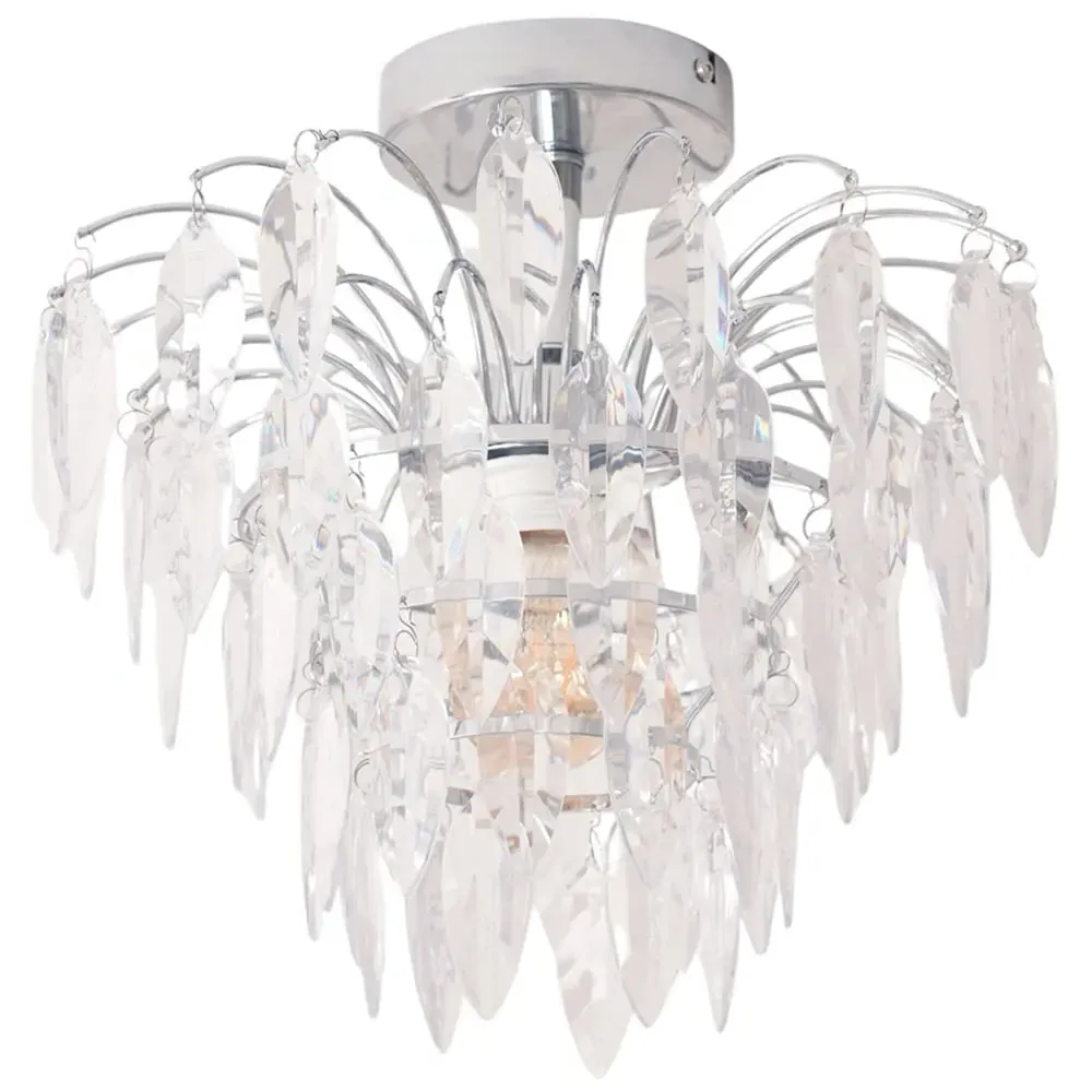 Emma Waterfall LED Ceiling Light with Jewel Droplets - Silver