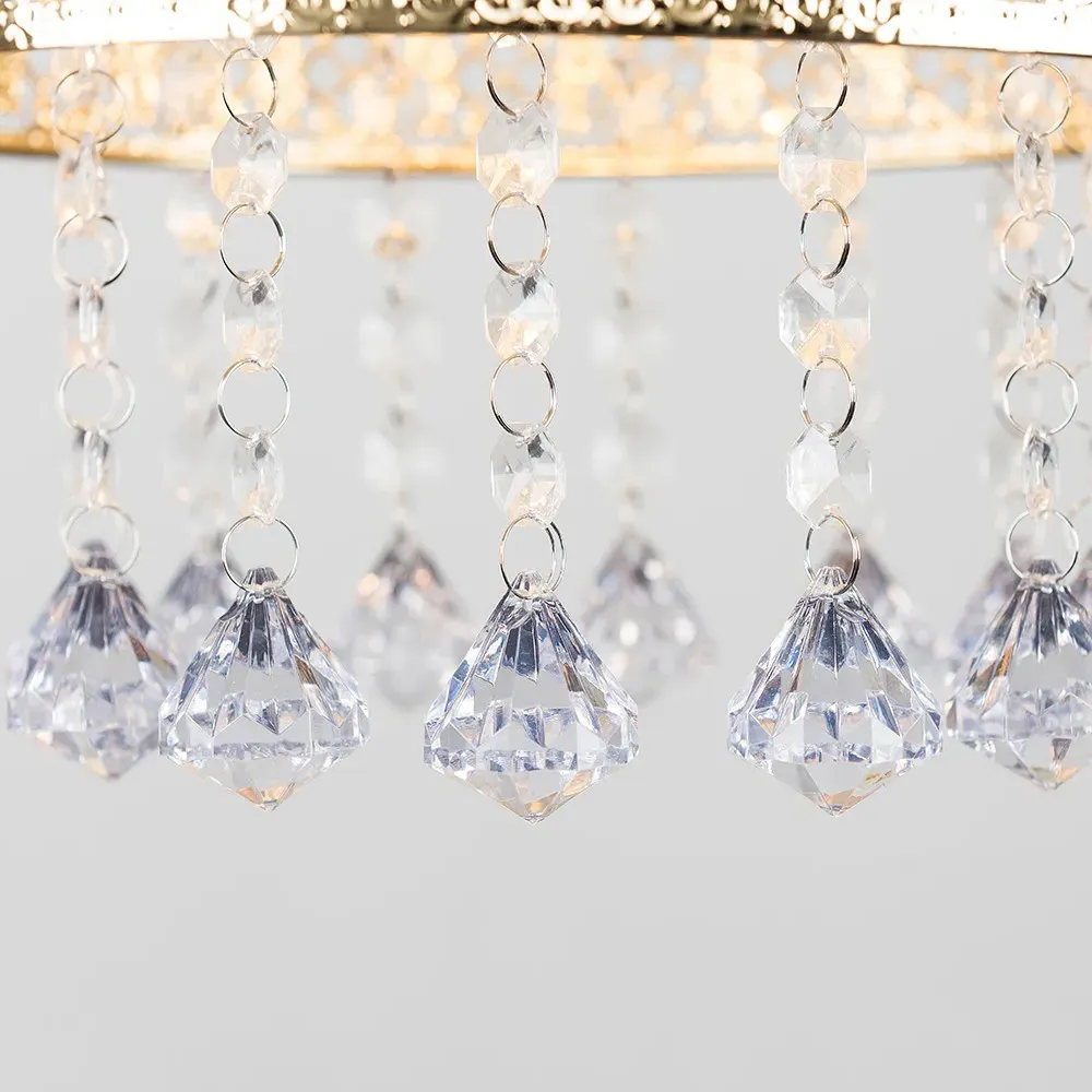 Enna Cylinder Pendant Light Shade with Jewel Droplets - Gold