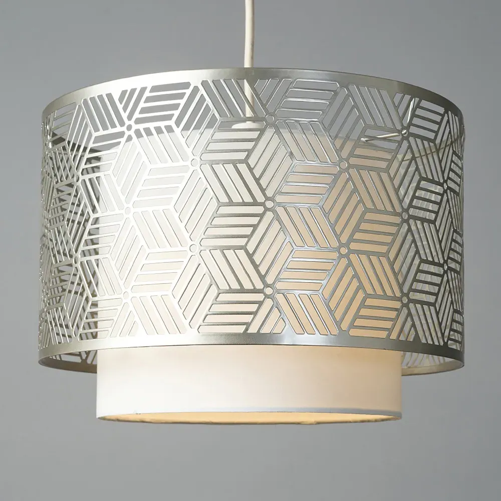 Eugene Geo Drum Pendant Light Shade - Grey, Metal