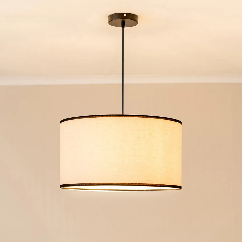 Eva Large Drum Lamp Shade with Black Trim - Cream, Linen