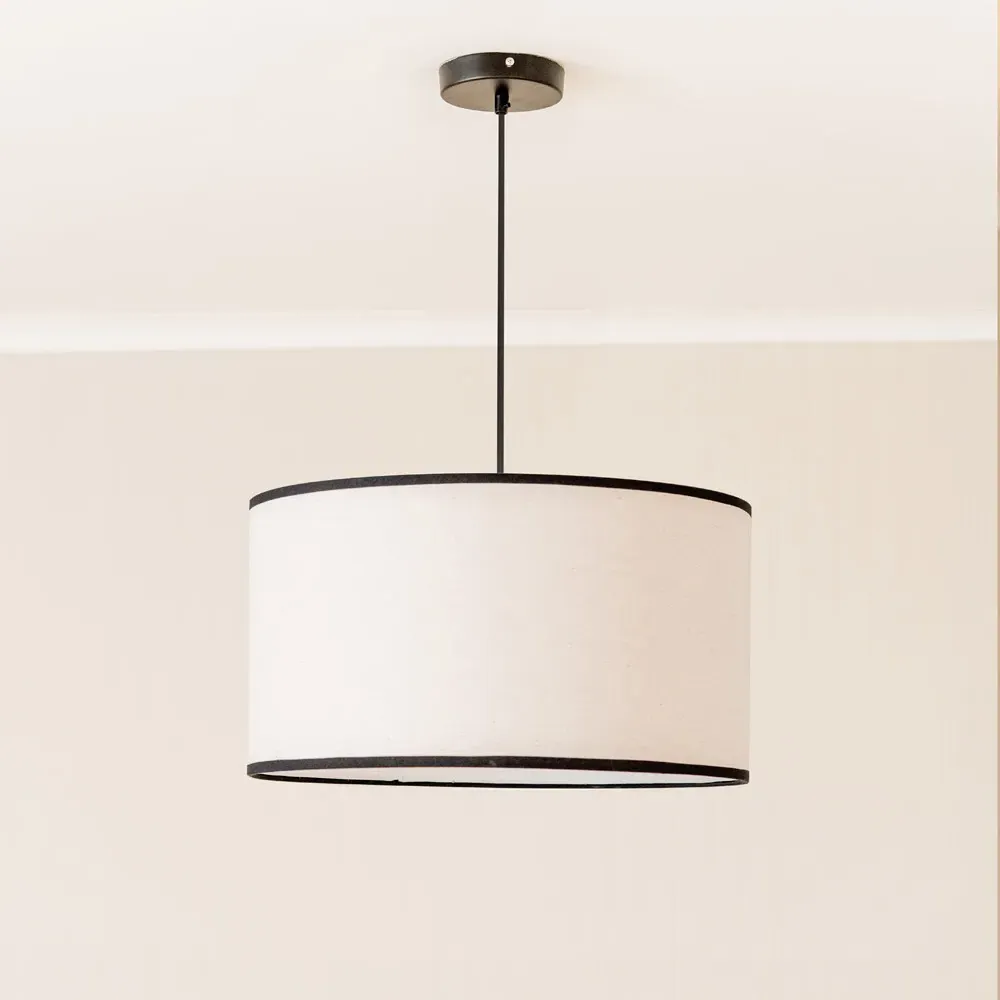 Eva Large Drum Lamp Shade with Black Trim - Cream, Linen
