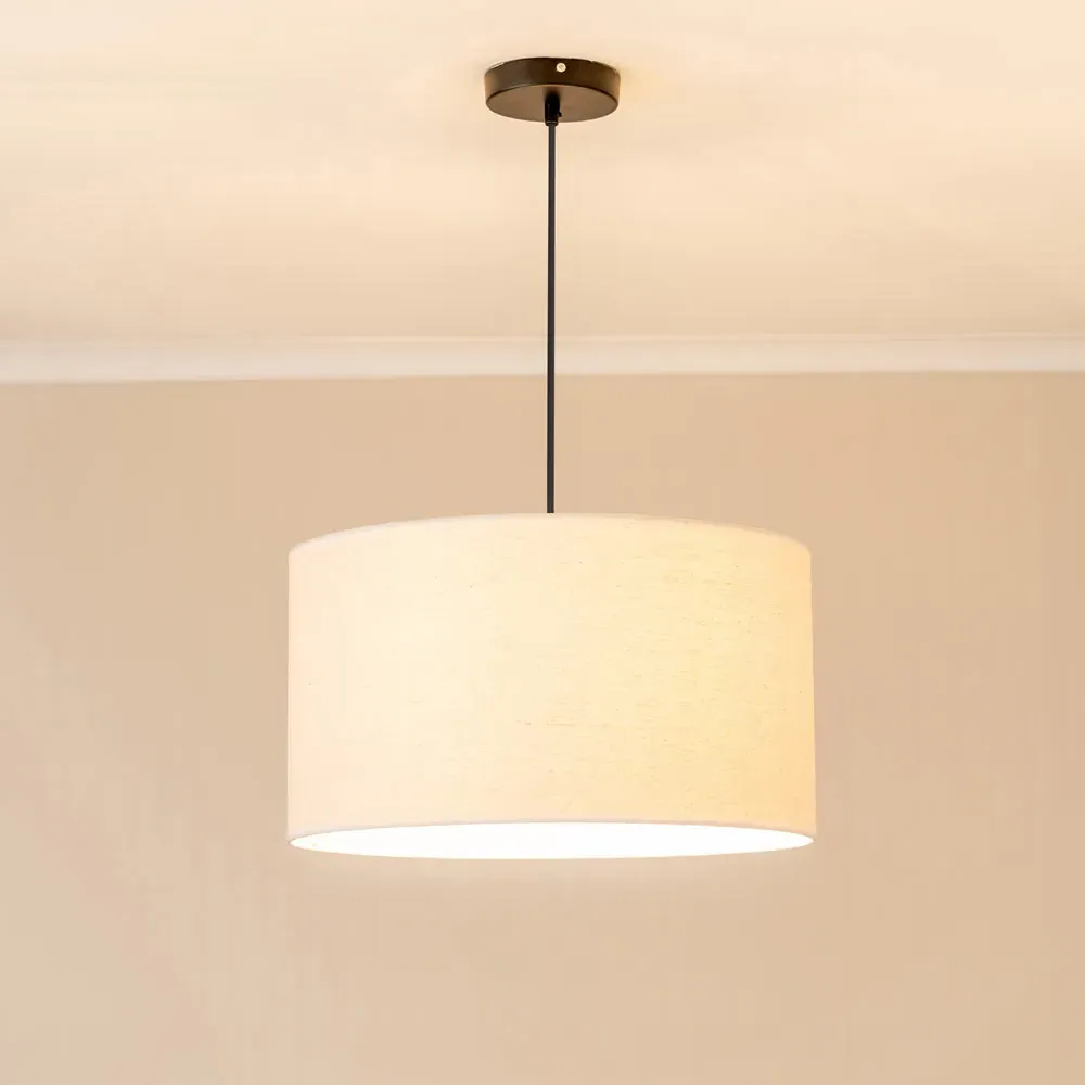 Eva Large Drum Lamp Shade with White Trim - Cream, Linen