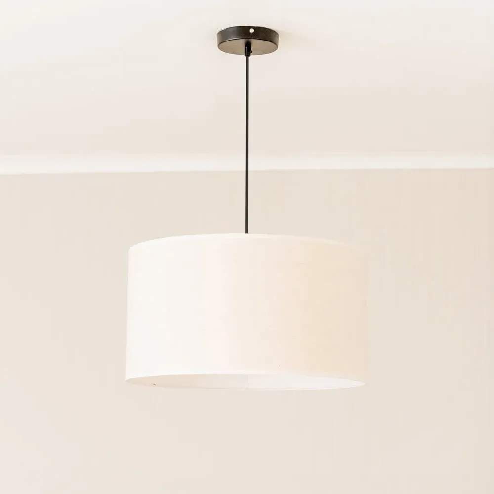 Eva Large Drum Lamp Shade with White Trim - Cream, Linen